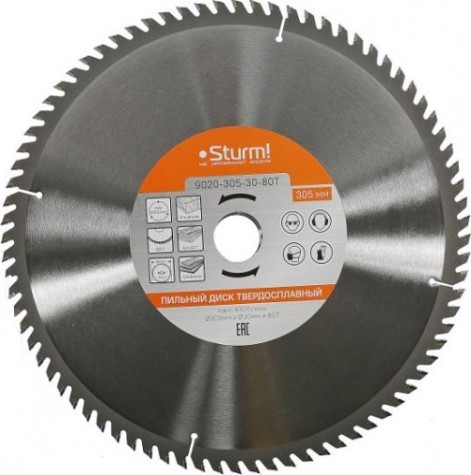 Пильный диск по дереву Sturm 9020-305-30-80T 305x30x80 зубьев, твердосплавные напайки