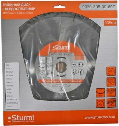 Пильный диск по дереву Sturm 9020-305-30-80T 305x30x80 зубьев, твердосплавные напайки Пильный диск по дереву Sturm 9020-305-30-80T 305x30x80 зубьев, твердосплавные напайки