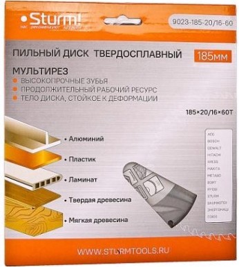 Пильный диск универсальный Sturm 9023-185-20/16-60 зубьев Пильный диск универсальный Sturm 9023-185-20/16-60 зубьев