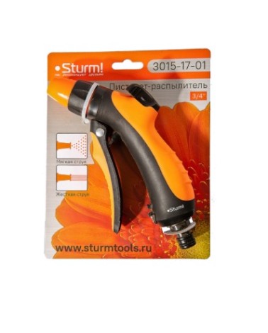 Пистолет для полива Sturm 3015-17-01 1 функция с регулировкой струи, серия classic Пистолет для полива Sturm 3015-17-01 1 функция с регулировкой струи, серия classic