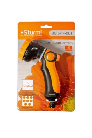 Пистолет для полива Sturm 3015-17-08T 8 режимов, пластик. управл больш пальц корпус
