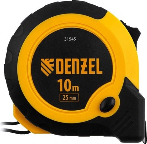 Рулетка DENZEL 10мх25мм, двухкомп. корпус, кнопка-пауза [31545]