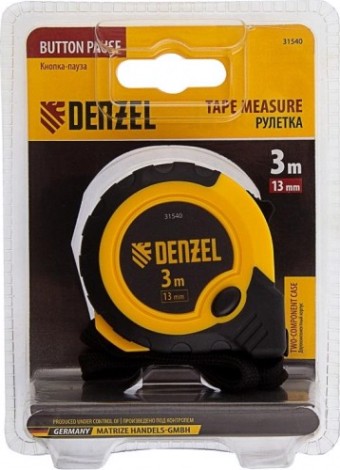 Рулетка DENZEL 3мх13мм, двухкомп. корпус, кнопка-пауза [31540]
