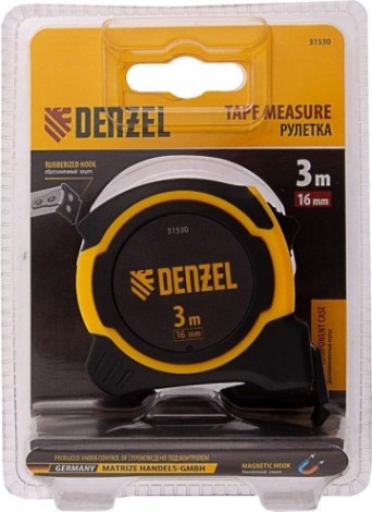 Рулетка DENZEL 3мх16мм, двухкомп. корпус, магнитный обрез. зацеп [31530]