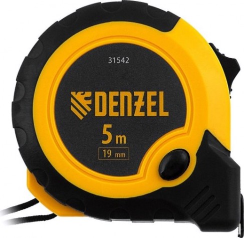Рулетка DENZEL 5мх19мм, двухкомп. корпус, кнопка-пауза [31542]