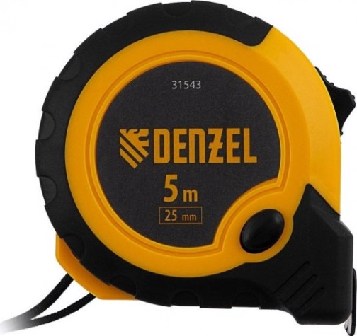 Рулетка DENZEL 5мх25мм, двухкомп. корпус, кнопка-пауза [31543]