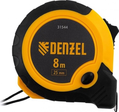 Рулетка DENZEL 8мх25мм, двухкомп. корпус, кнопка-пауза [31544]