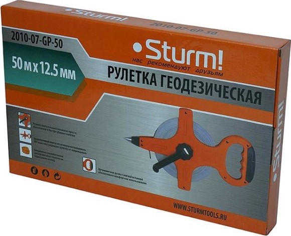 Рулетка Sturm 2010-07-GP-50 геодезическая 50 м, фибергласс