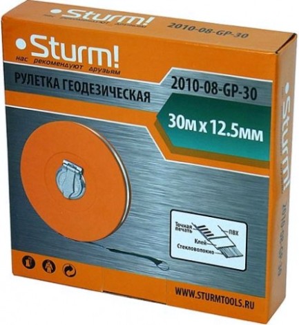 Рулетка Sturm 2010-08-GP-30 геодезическая 30 м, закрытый корпус, пвх лента Рулетка Sturm 2010-08-GP-30 геодезическая 30 м, закрытый корпус, пвх лента