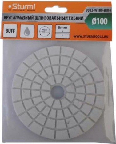 Шлифовальный круг по камню Sturm 9012-W100-BUFF алмазный гибкий, 100 мм, мокрое шлиф. Шлифовальный круг по камню Sturm 9012-W100-BUFF алмазный гибкий, 100 мм, мокрое шлиф.