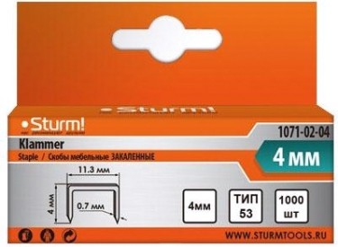 Скоба Sturm 1071-02-04 1000шт., оцинкованные, закаленные