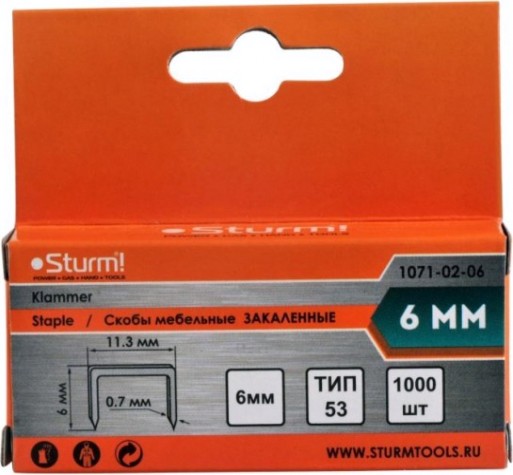 Скоба Sturm 1071-02-06 1000шт., оцинкованные, закаленные