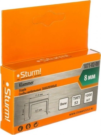 Скоба Sturm 1071-02-08 1000шт., оцинкованные, закаленные