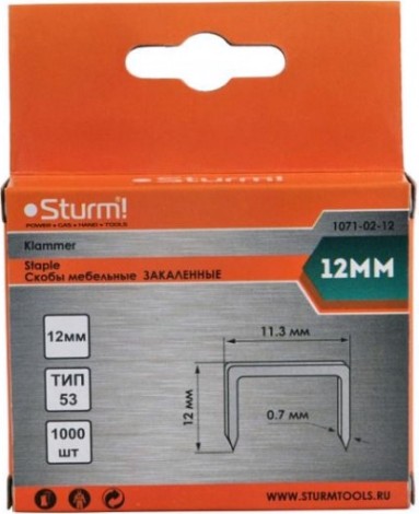 Скоба Sturm 1071-02-12 1000шт., оцинкованные, закаленные