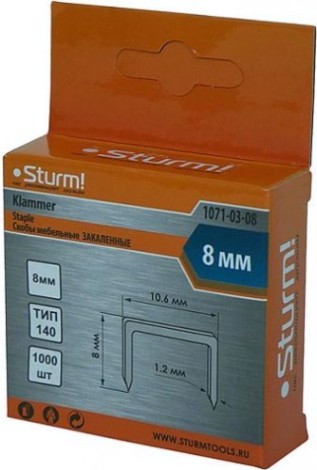 Скоба Sturm 1071-03-08 1000шт., оцинкованные, закаленные