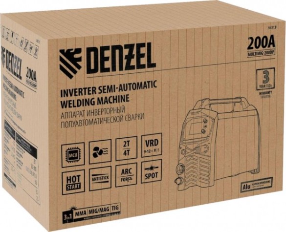 Сварочный полуавтомат Denzel MultiMIG-200DP Synergy Double Pulse [94313]