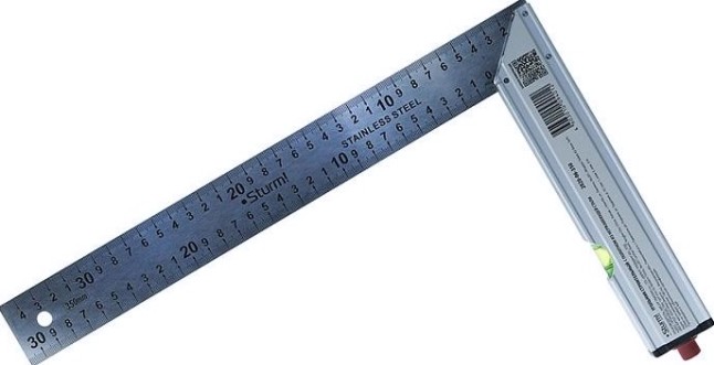 Угольник Sturm 2020-06-350 с уровнем и карандашом, 350 мм, нерж.сталь